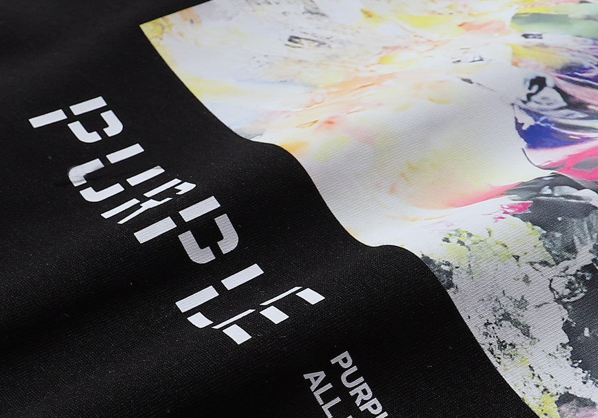 Men Streetwear Tee Black & White with Purple Brand Van Gogh-Inspired Vibrant Abstract