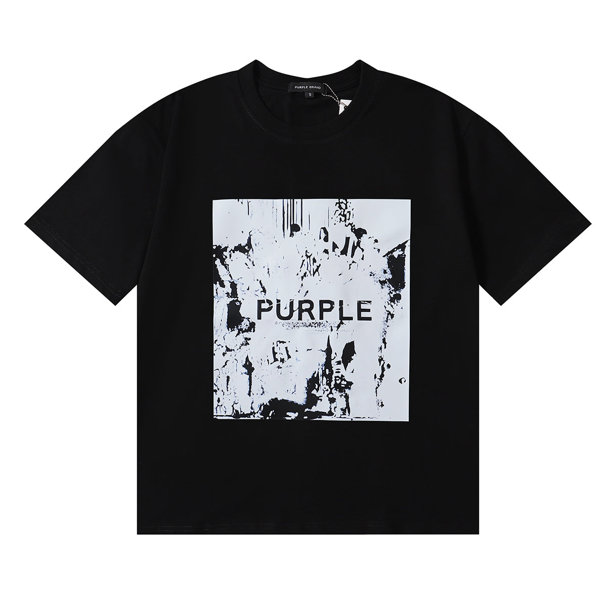 Men Streetwear Short Sleeve Tee Black & White with Purple Brand Abstract Figure Print