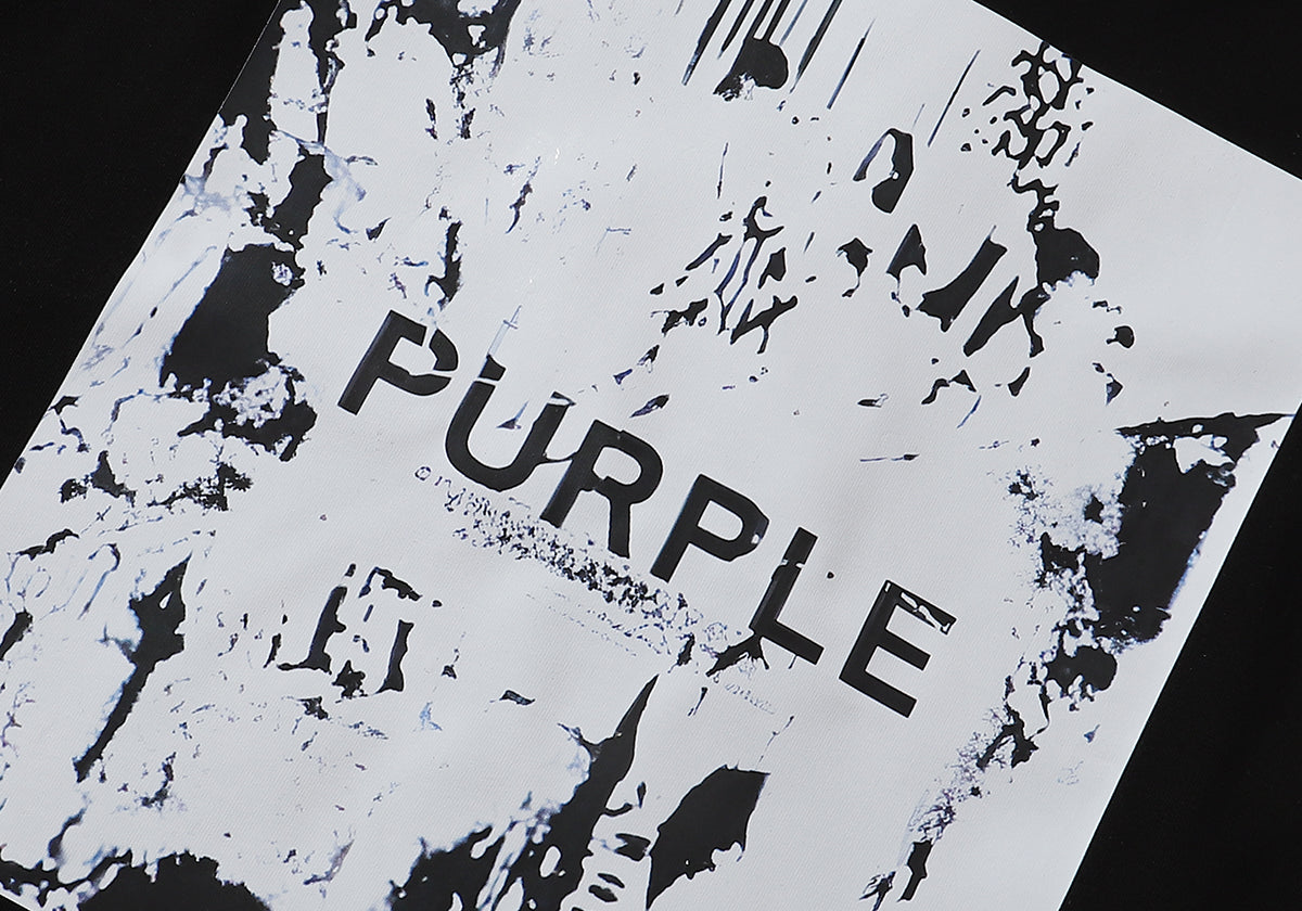 Men Streetwear Short Sleeve Tee Black & White with Purple Brand Abstract Figure Print