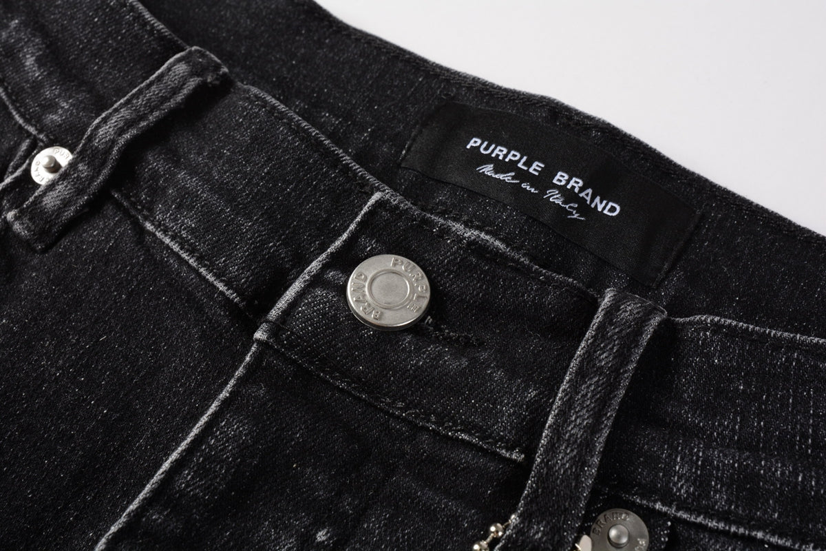 Men Streetwear Denim Shorts Black Wash with Colorful Feather Print and Raw Hem 5085