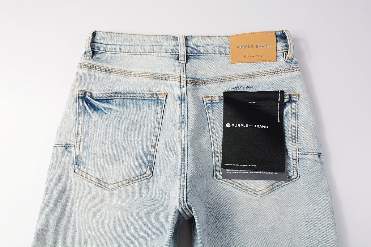 Men Streetwear Denim Shorts Light Blue Wash with Leopard Print Patched Rips 5087