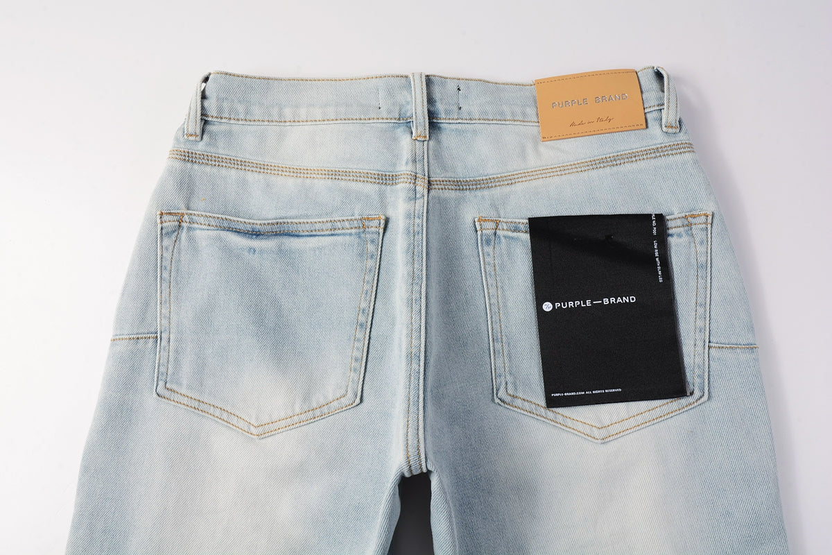 Men Streetwear Denim Shorts Light Blue Wash with Side Zipper and Distressed Raw Hem 5086
