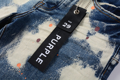 Men Streetwear Skinny Jeans Black and White Graffiti Wash with Multi Color Paint Splash 5090