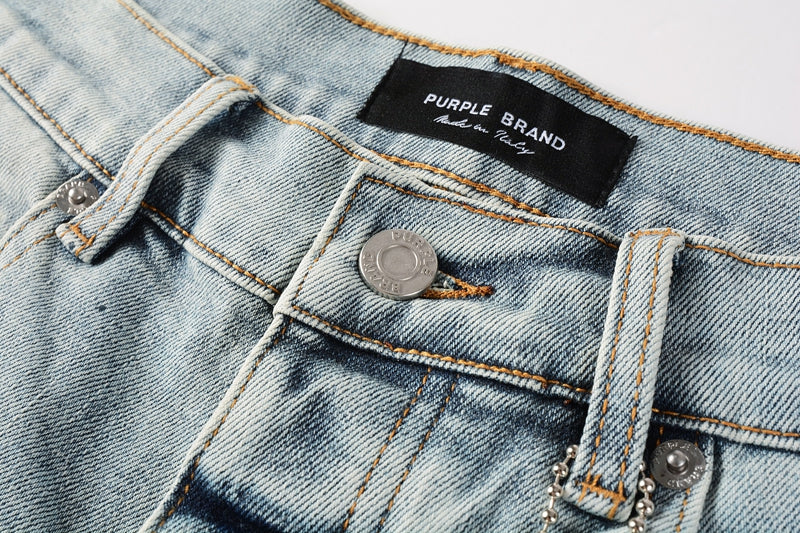 Men Streetwear Denim Shorts Light Blue Wash with Colorful Paint Splashes and Distressed Raw Hem 5071