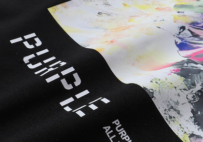 Men Streetwear Tee Black & White with Purple Brand Van Gogh-Inspired Vibrant Abstract