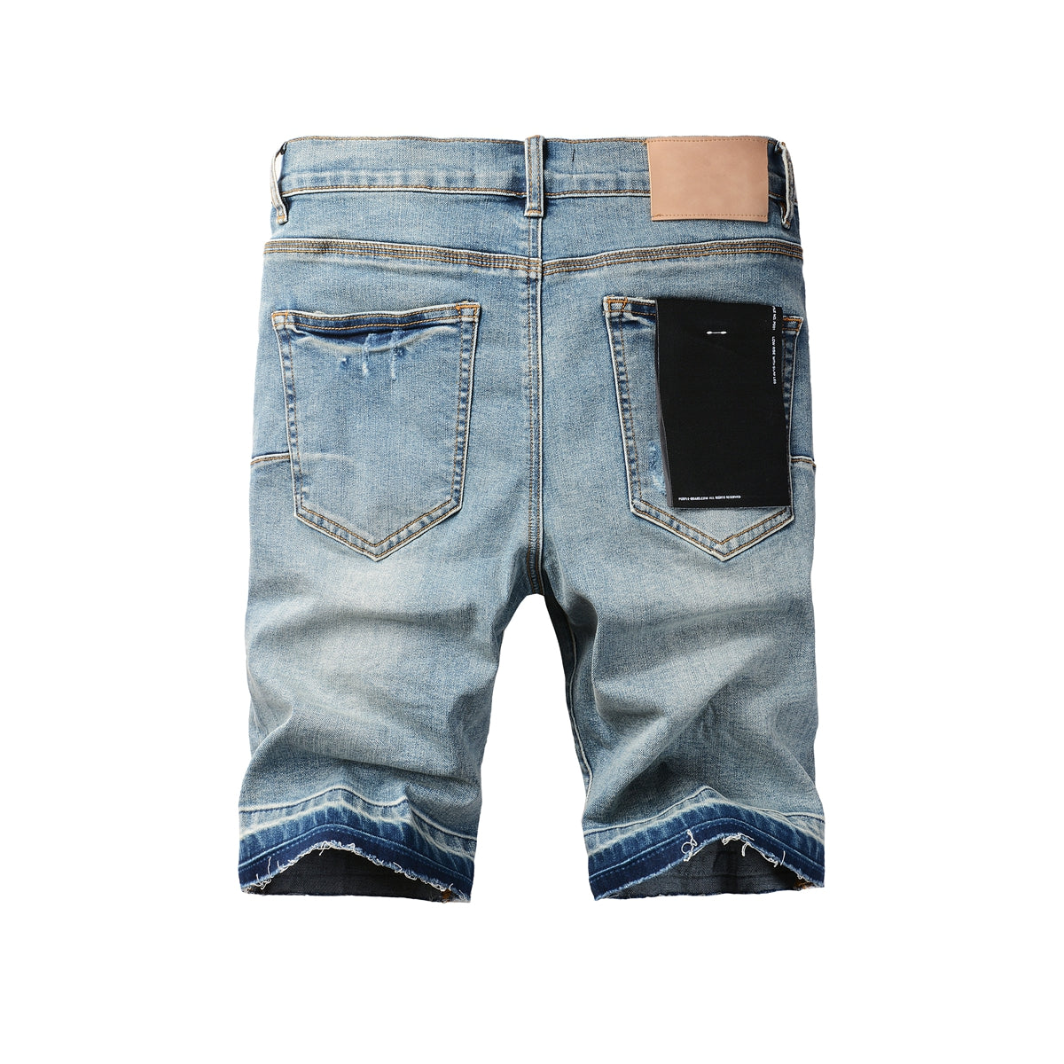 Men Streetwear Denim Shorts Light Blue Wash with Distressed Rips and Contrast Blue Hem 5013