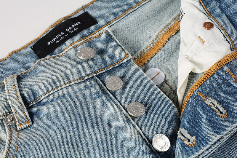 Men Streetwear Denim Shorts Light Blue Wash with Colorful Paint Splashes and Distressed Raw Hem 5066