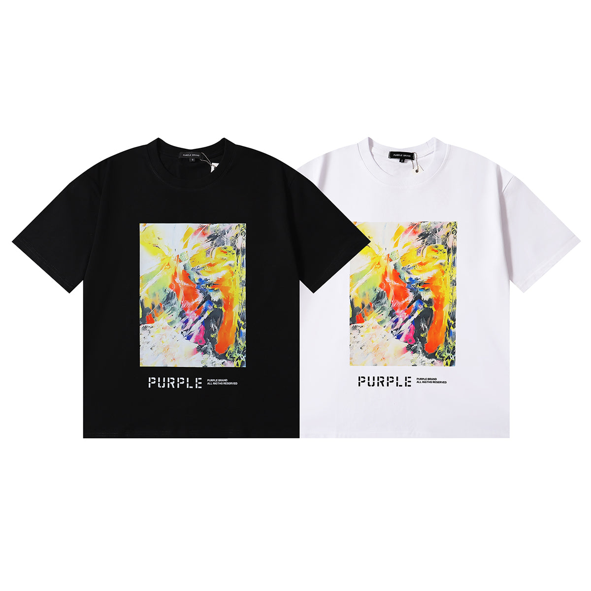 Men Streetwear Tee Black & White with Purple Brand Van Gogh-Inspired Vibrant Abstract