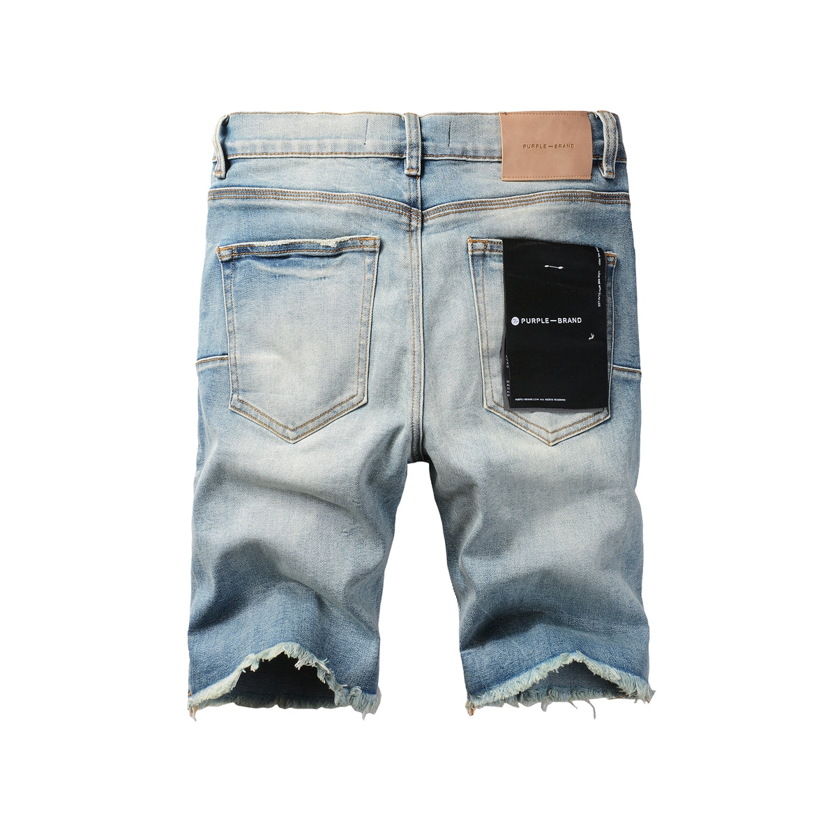 Men Streetwear Denim Shorts Light Blue Wash with Raw Hem and Vintage Finish 5016