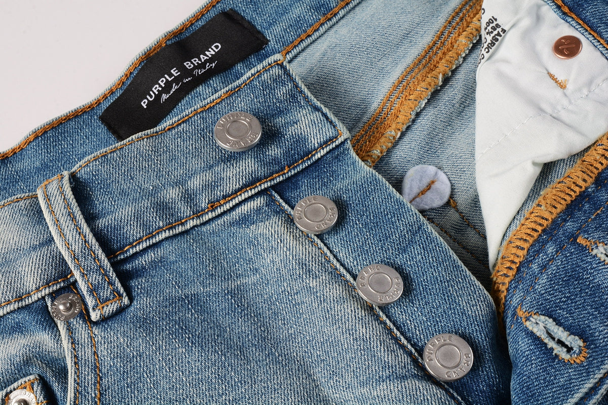 Men Streetwear Denim Shorts Light Blue Wash with Raw Hem and Vintage Finish 5016