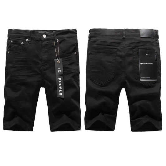 Men Streetwear Denim Shorts Black Wash with Minimalist Design and Raw Hem 5023