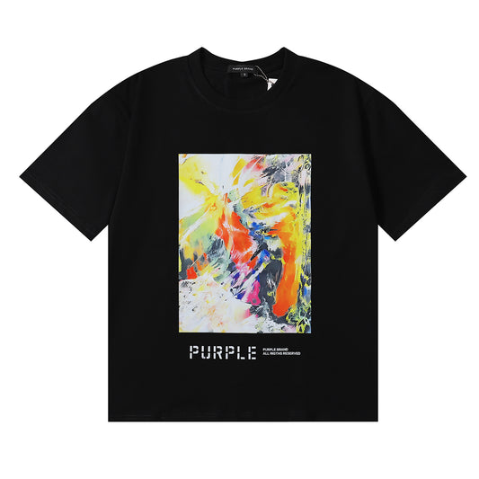 Men Streetwear Tee Black & White with Purple Brand Van Gogh-Inspired Vibrant Abstract