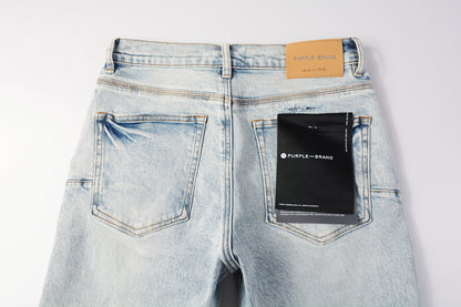 Men Streetwear Denim Shorts Light Blue Wash with Leopard Print Patched Rips 5087