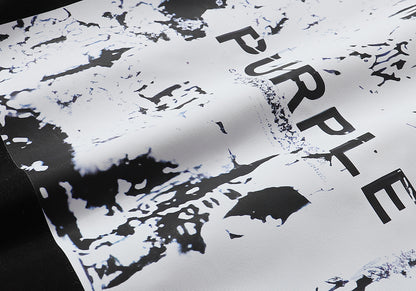 Men Streetwear Short Sleeve Tee Black & White with Purple Brand Abstract Figure Print